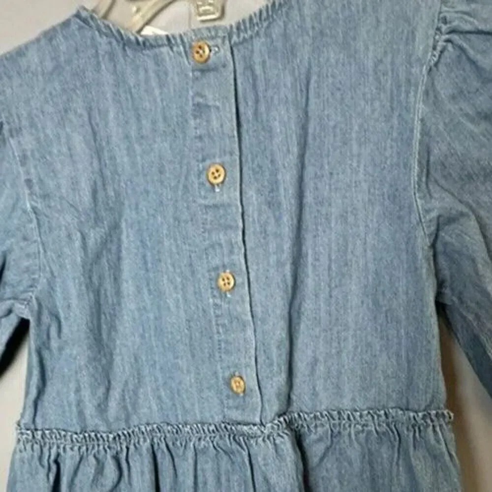 Wonder Nation Denim Chambray Girls Dress S 6-6X Embroidered Puff Boho Sleeves